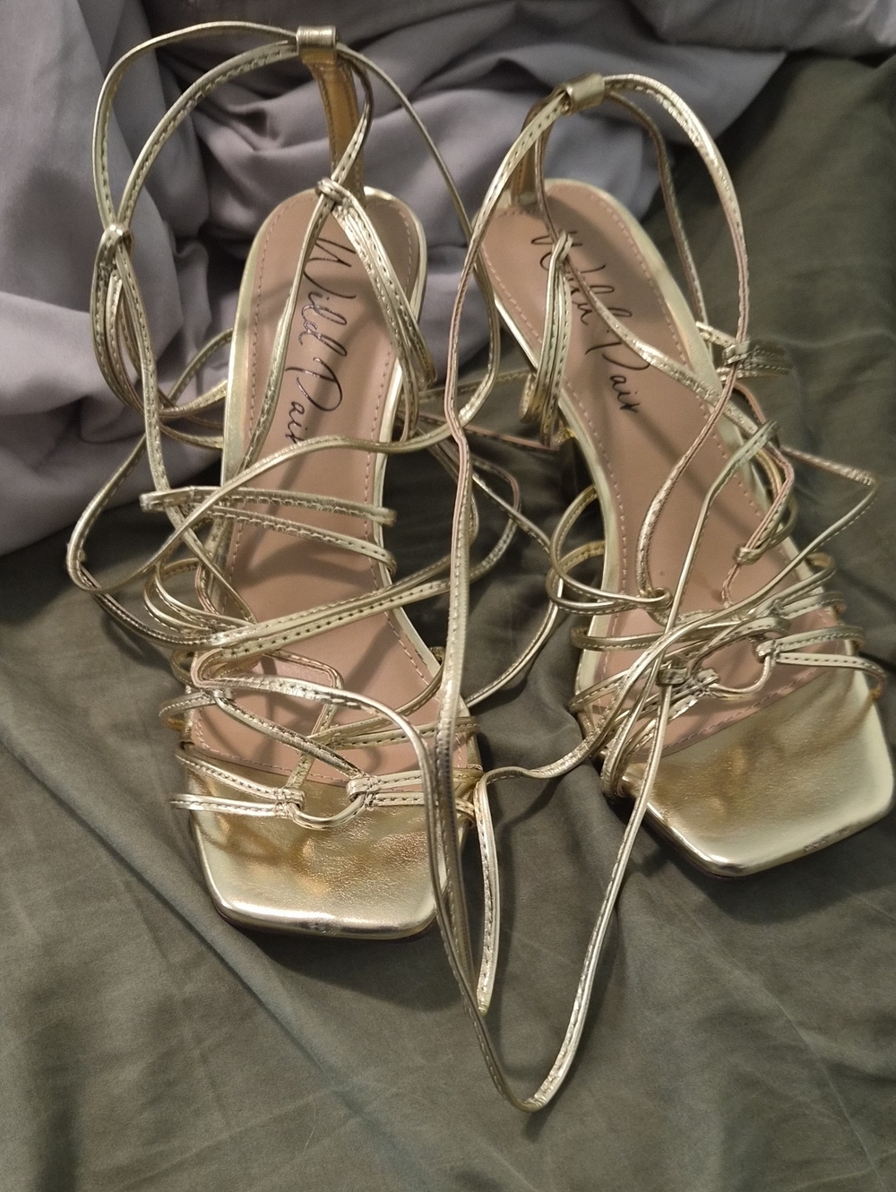 Metallic Gold Strappy Lace-Up Women's Heels